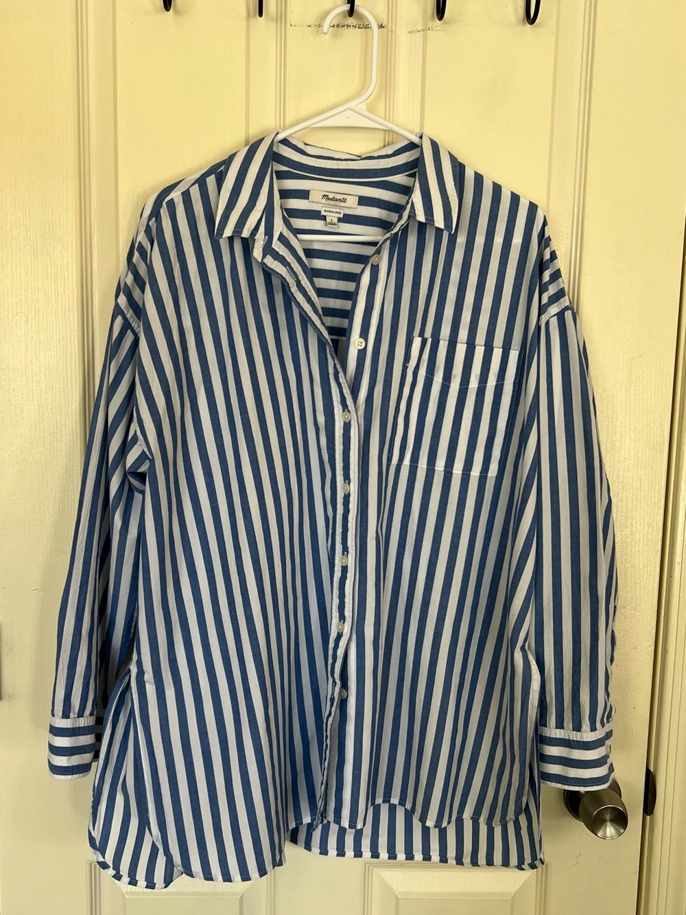 Madewell Oversized Blue White Stripe Cotton Button Down Shirt L